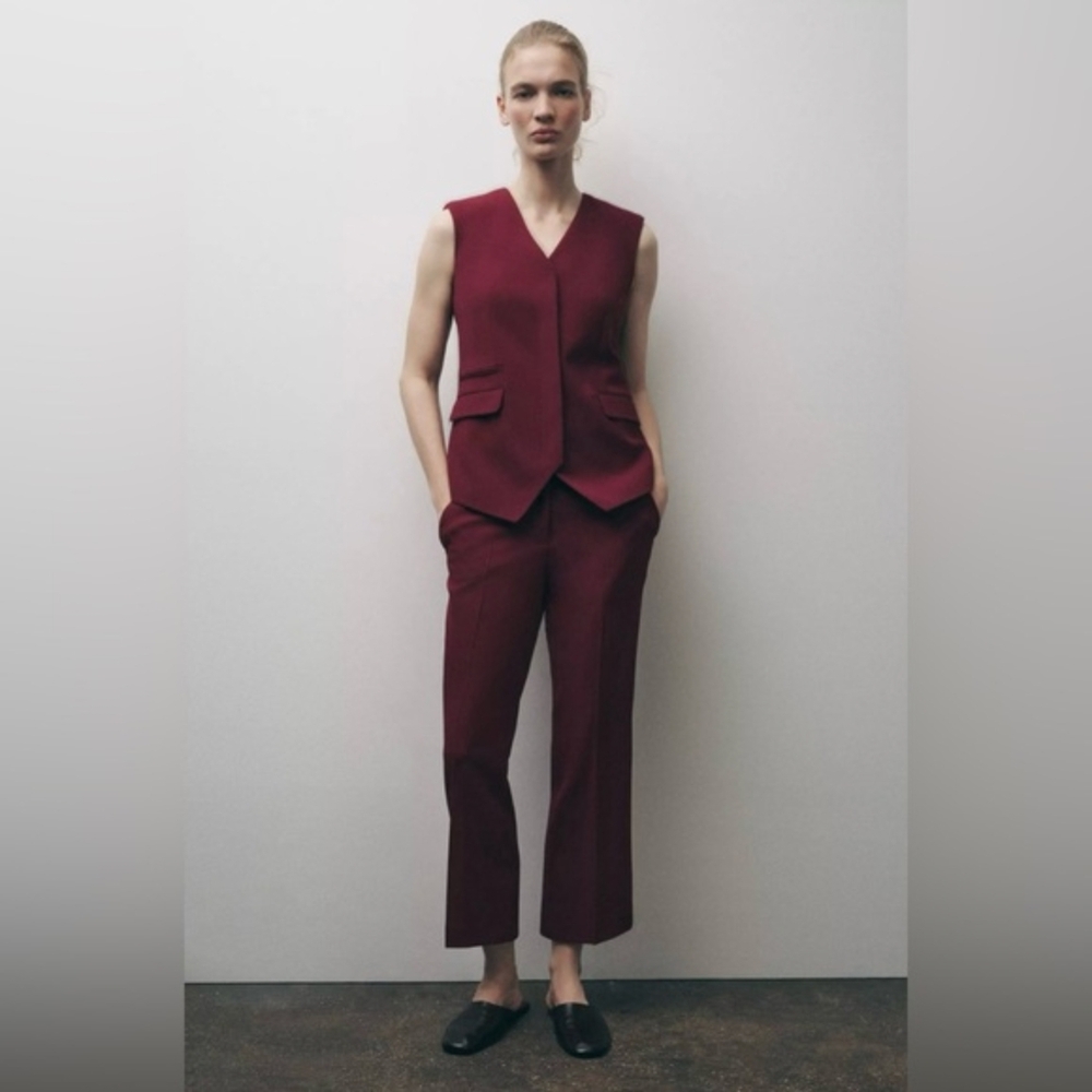 Zara Mini Flare Ankle Length Women's Pants in Burgundy Maroon | Size M